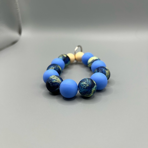 Blue and Yellow Beaded Keychain - Handmade K0255C - Picture 2 of 2